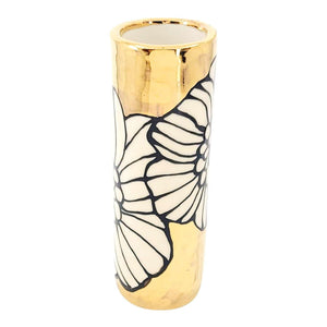 Vase - 6in Floral Cylinder with 22k Gold Solid Background (A) by Hsieh Clay SF