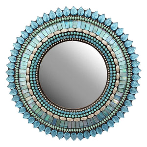 Mosaic Mirror - 10in Round (Aquamarine Leaf) by Zetamari Mosaic Artworks