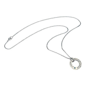 Necklace - Vine Textured Reversible Circle Pendant (Blue Diamond, Sterling Silver) by Taviametal