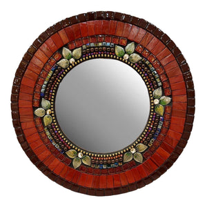Mosaic Mirror - 10in Round (Sangria Red) by Zetamari Mosaic Artworks