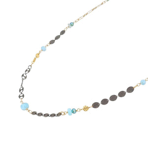 Necklace - Decorated Mixed Chain (Larimar, Aquamarine, Pearl) by Calliope Jewelry