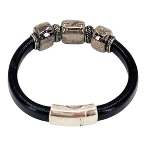Bracelet - Storm (Black Leather, Silver, Ceramic) by Diana Kauffman Designs