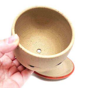 Planter - Coy Face (Red Saucer) by Jennifer Fujimoto