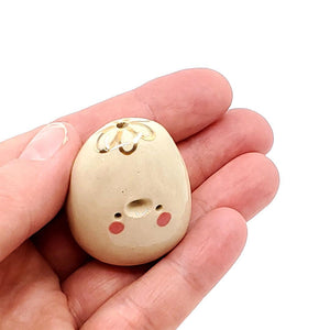 Figurine - Lucky Potato Bud Vase (Single Hole, Rose Cheeks, Gold Looped Flower) by The Pottery Parade