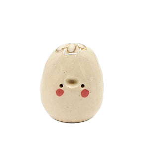 Figurine - Lucky Potato Bud Vase (Single Hole, Rose Cheeks, Gold Looped Flower) by The Pottery Parade