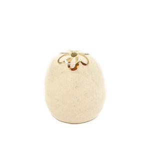 Figurine - Lucky Potato Bud Vase (Single Hole, Rose Cheeks, Gold Looped Flower) by The Pottery Parade
