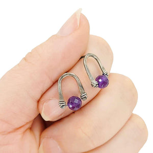 Earrings - Arc Studs (Amethyst) by Three Flames Silverworks