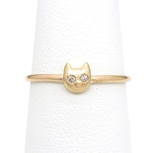 Ring - Diamond-Eyed Tiny Kitten Face in 14k Gold by Michelle Chang