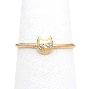Ring - Diamond-Eyed Tiny Kitten Face in 14k Gold by Michelle Chang