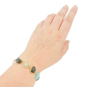 Bracelet - Chunky Mixed Gemstones (Chalcedony, Labradorite, Rainbow Moonstone) by Calliope Jewelry