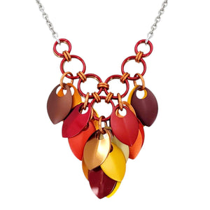 Necklace - Reversible V Feather Cascade (Autumn Leaves) by Rebeca Mojica