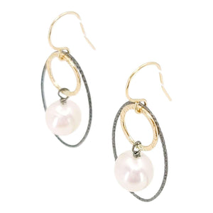 Earrings - Textured Oval Ring Drops (Pearl) by Calliope Jewelry
