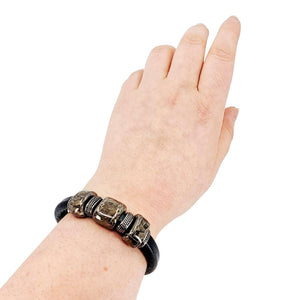 Bracelet - Storm (Black Leather, Silver, Ceramic) by Diana Kauffman Designs