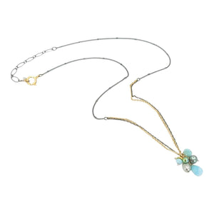 Necklace - Double Strand Gem Cluster (Larimar, Pearl) by Calliope Jewelry