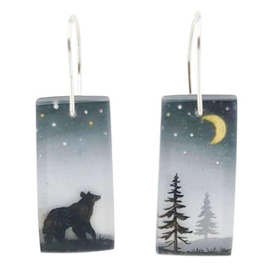 Earrings - Bear and Golden Moon Drops by Fernworks