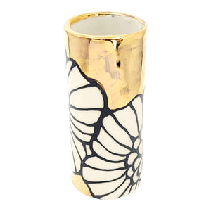 Vase - 4in Floral Cylinder with 22k Gold Solid Background (A) by Hsieh Clay SF