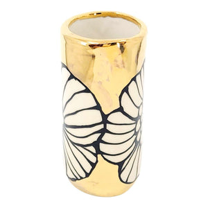 Vase - 4in Floral Cylinder with 22k Gold Solid Background (D) by Hsieh Clay SF