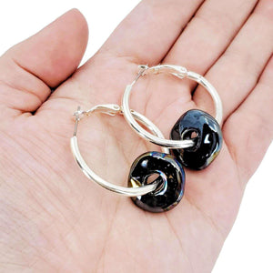 Earrings - Ceramic Ring Hoops (Black Sea) by Diana Kauffman