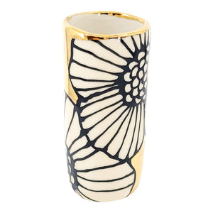 Vase - 4in Floral Cylinder with 22k Gold Solid Background (C) by Hsieh Clay SF