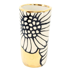 Vase - 4in Floral Cylinder with 22k Gold Solid Background (B) by Hsieh Clay SF