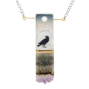 Necklace - Crow and Moon Crystal (Gunmetal) by Fernworks