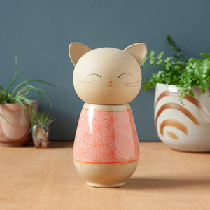 Kokeshi Jar - Small - Cheerful Kitty Cat (Pink Sashiko) by Jennifer Fujimoto