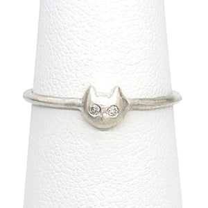Ring - Diamond-Eyed Tiny Kitten Face in Sterling Silver by Michelle Chang