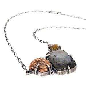 Necklace - Ammonite and Gemstone Composite by Una Barrett