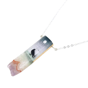 Necklace - Crow and Moon Crystal (Sterling Silver) by Fernworks