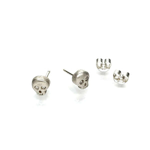 Earrings - Diamond-Eyed Tiny Skull Studs in Sterling Silver by Michelle Chang