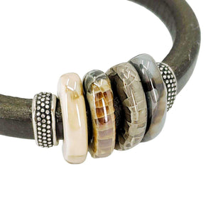 Bracelet - Sparrow (Brown Multi Ceramic, Black Leather, Silver) by Diana Kauffman