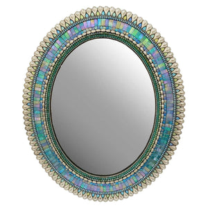 Mosaic Mirror - 18x22in Oval (Aegean Drop) by Zetamari Mosaic Artworks