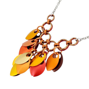 Necklace - Reversible V Feather Cascade (Autumn Leaves) by Rebeca Mojica