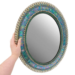 Mosaic Mirror - 18x22in Oval (Aegean Drop) by Zetamari Mosaic Artworks