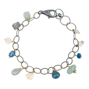 Bracelet - Dainty Gemstone Drops (Opal, Kyanite, Aquamarine) by Calliope Jewelry