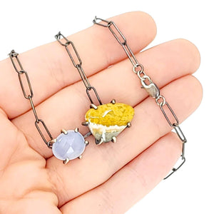 Necklace - Horizontal Duo (Ocean Jasper, Chalcedony) by Three Flames Silverworks