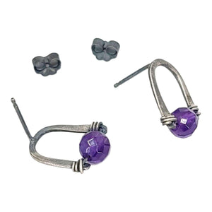 Earrings - Arc Studs (Amethyst) by Three Flames Silverworks