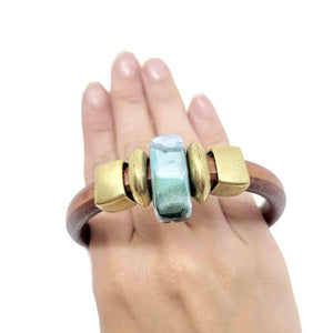Bracelet - Iguana (Tobacco Leather, Brass, Ceramic) by Diana Kauffman Designs