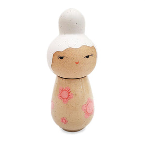 Kokeshi Jar - Small - Coy (White Updo, Pink Floral) by Jennifer Fujimoto