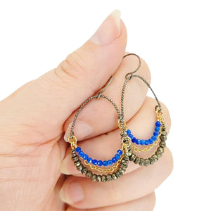 Earrings - Arch Chain Swag Dangles (Lapis Lazuli, Pyrite) by Calliope Jewelry