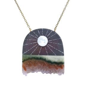 Necklace - Moon Rays Crystal (Brass) by Fernworks