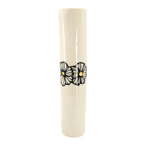 Vase - 8in Floral Cylinder with 22k Gold Accents by Hsieh Clay SF