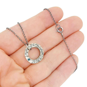 Necklace - Vine Textured Reversible Circle Pendant (Blue Diamond, Sterling Silver) by Taviametal