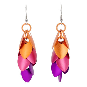Earrings - Long Feather Cascade (Pink Sunrise) by Rebeca Mojica