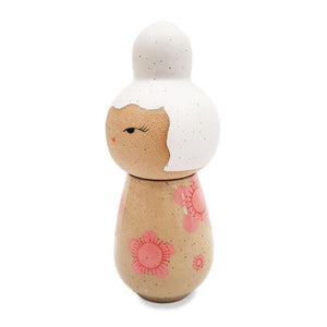 Kokeshi Jar - Small - Coy (White Updo, Pink Floral) by Jennifer Fujimoto