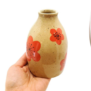 Vase - Wide Body Narrow Mouth Small (Red-Orange Floral) by Jennifer Fujimoto