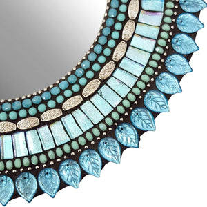 Mosaic Mirror - 10in Round (Aquamarine Leaf) by Zetamari Mosaic Artworks