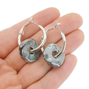 Earrings - Ceramic Ring Hoops (Black Sea) by Diana Kauffman