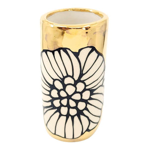 Vase - 4in Floral Cylinder with 22k Gold Solid Background (D) by Hsieh Clay SF