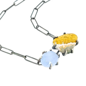 Necklace - Horizontal Duo (Ocean Jasper, Chalcedony) by Three Flames Silverworks